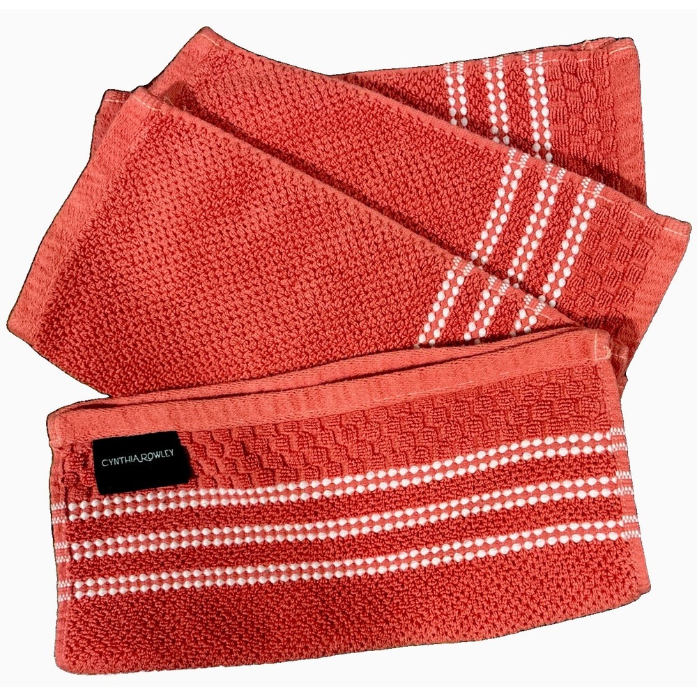 Cynthia Rowley (Set Of 4 )Hand Towels 100% Cotton Handtowels Coral